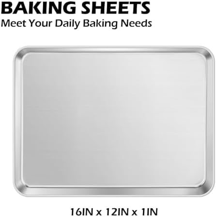 16x12IN Stainless Steel Baking Sheets Pan,  2 Pack Stainless Steel Cookies Sheets for Baking, 1IN Deep Metal Toaster Jelly Roll Pan Tray for Oven, Dishwasher Safe