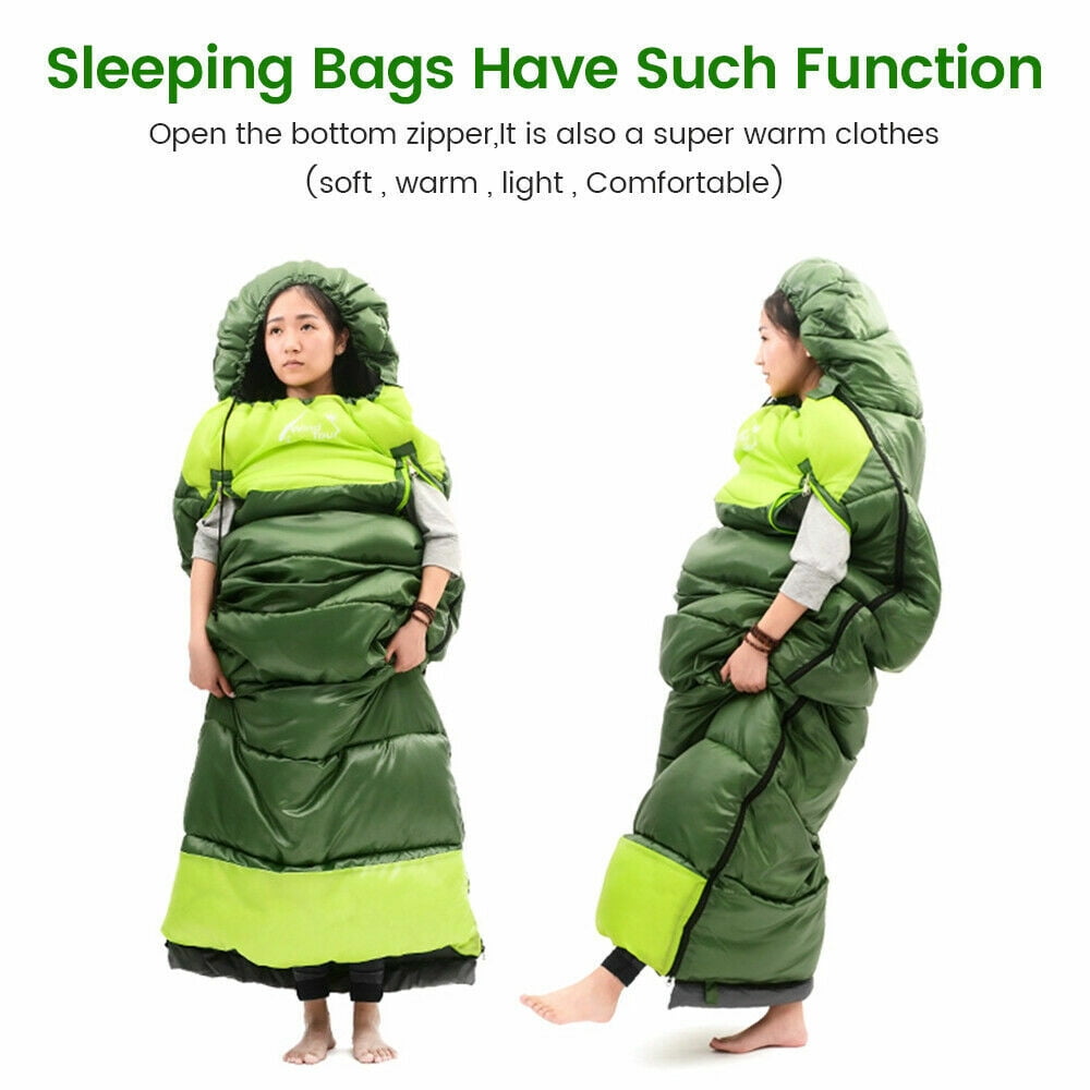 CJC Wearable Sleeping Bag for Adults and Kids Winter Temp Range (5°F to 50°F) Cold Weather Waterproof Sleeping Bag With Zipper for 3-4 Season Camping Climbing Outdoor, Green, Right zipper