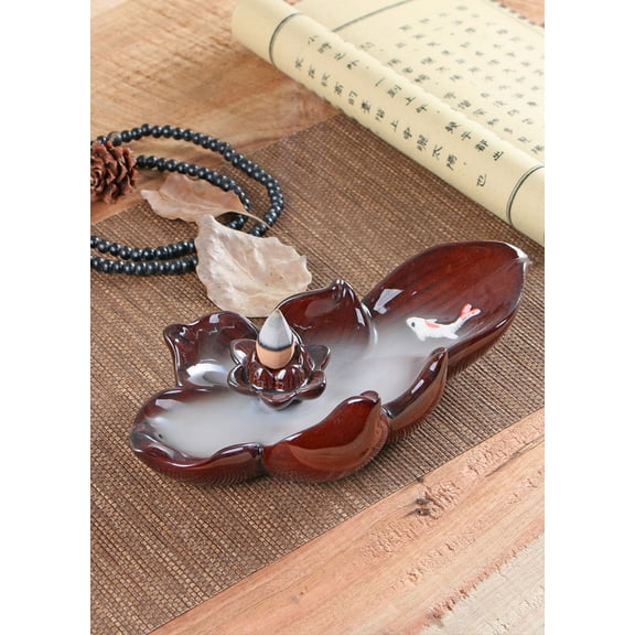 Lotus Incense Burner Backflow Incense Holder, Ceramic Handcrafted Backflow Incense Burner for Home Decor Yoga