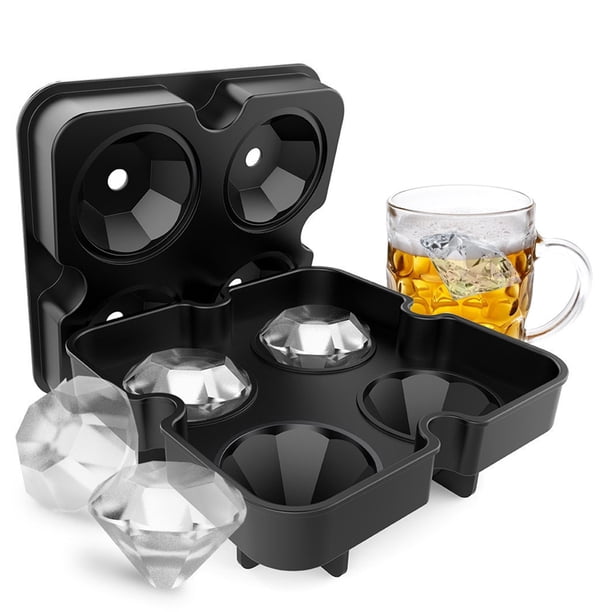 Molde para hacer cubitos de hielo con forma de diamante de 4 ranuras para hacer tartas (negro)