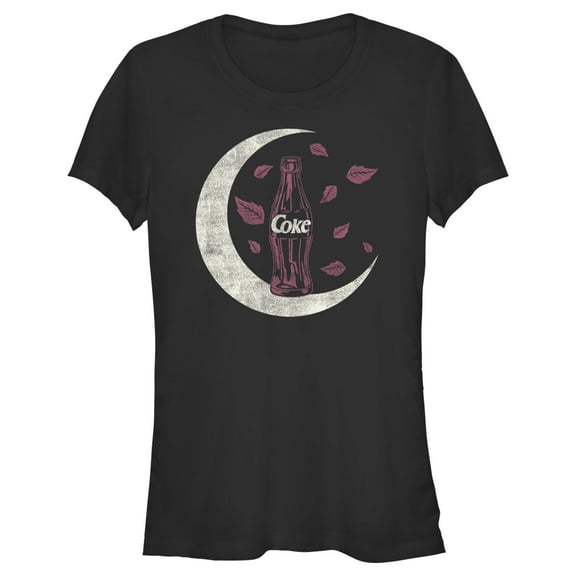 Junior's Coca Cola Distressed Fall Crescent Moon  Graphic Tee Black Large