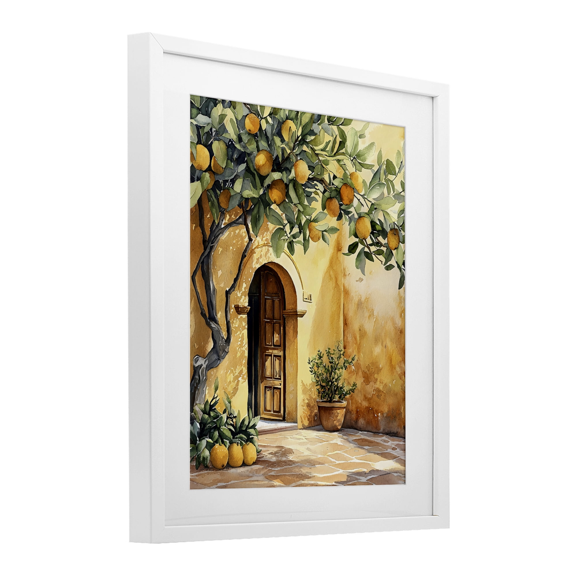 Stupell Industries Mediterranean Courtyard Lemon Tree White Framed Print Under Glass, design by LSR Design Studio