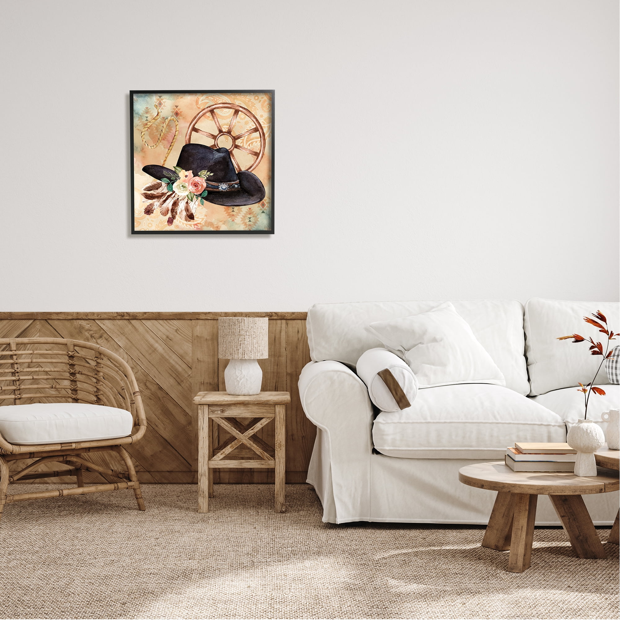 Stupell Southwestern Hat Floral Paisley Beauty & Fashion Painting Black Framed Art Print Wall Art