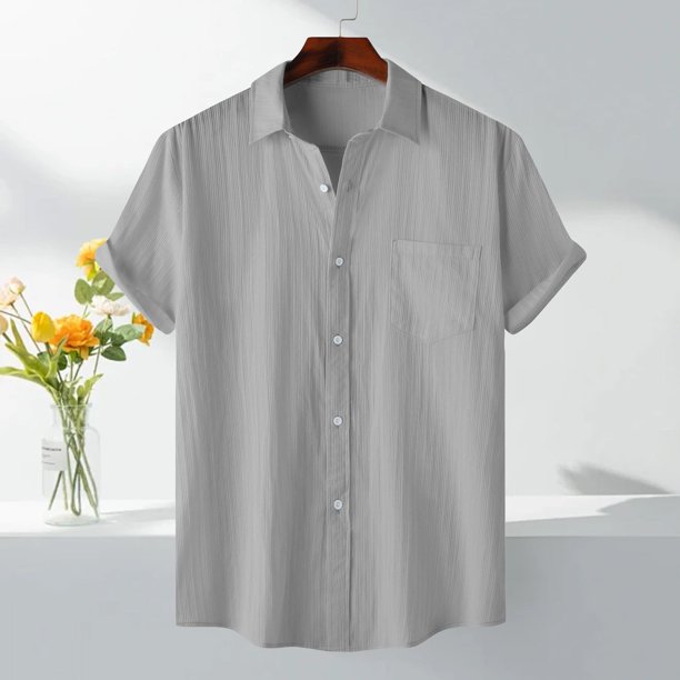 pstuiky camisetas de hombre, Camisa informal de manga corta con cuello vuelto y cuello redondo de color liso para hombre ropa de hombre l