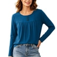 thumbnail image 5 of Posijego Womens Long Sleeve T Shirts Pleated Crew Neck Casual Solid Color Base Layer Tee Shirt Going out Tops, 5 of 6