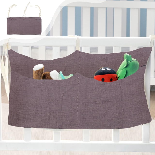 Feltree Bedside Organizer with Double Layer & Multiple Pockets, 15.75 Inch Hanging Storage Bag, Soft Fabric Hanging Organizer for Stroller, Crib & Nursery Organization