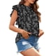 thumbnail image 5 of Blusa de manga corta para mujer con cuello redondo y estampado casual con volantes Pompotops  hfajkhk129308, 5 of 8