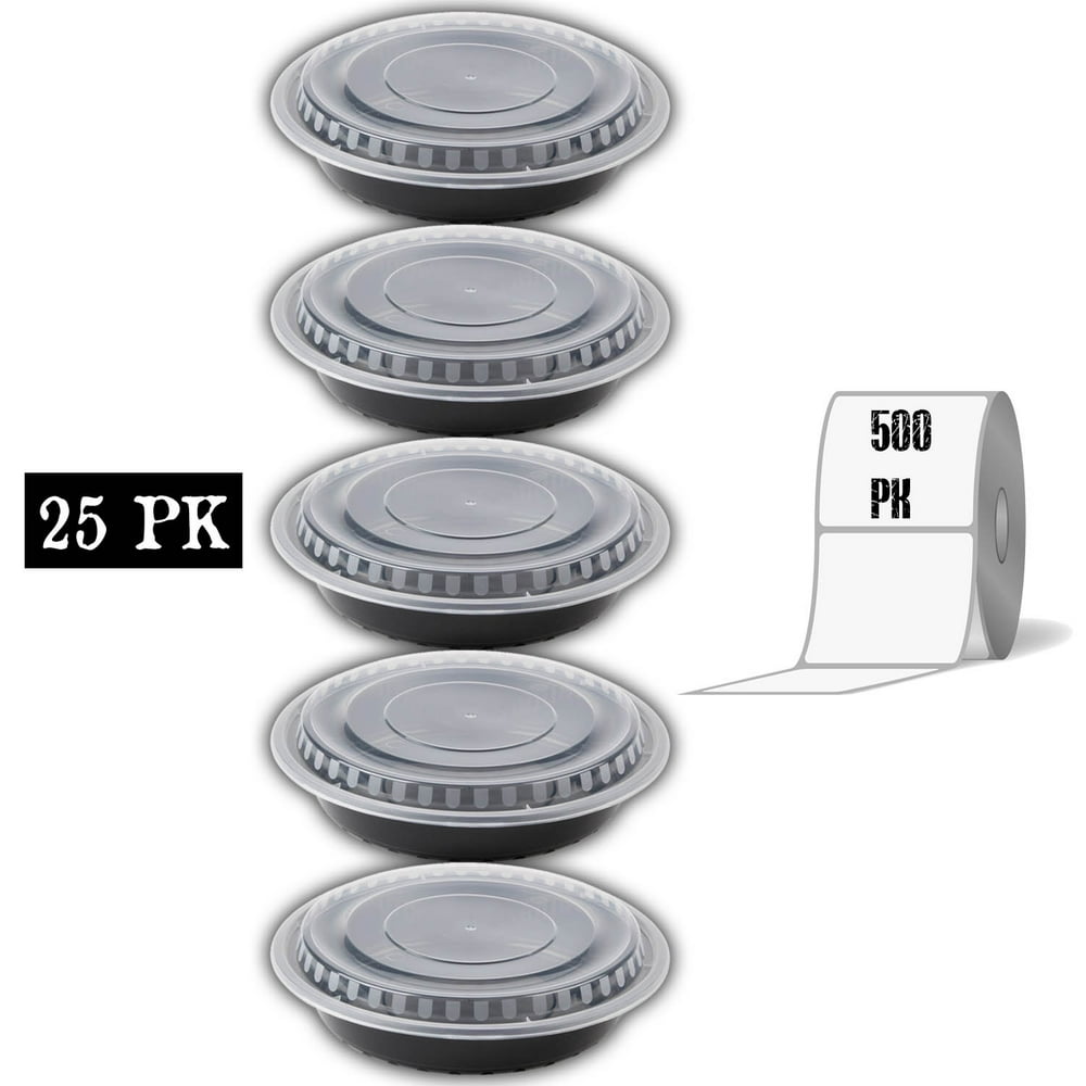 Meal Prep Containers And Lids And Labels Set: (25 Pk) Round Reusable Microwavable BPA Free Food ...