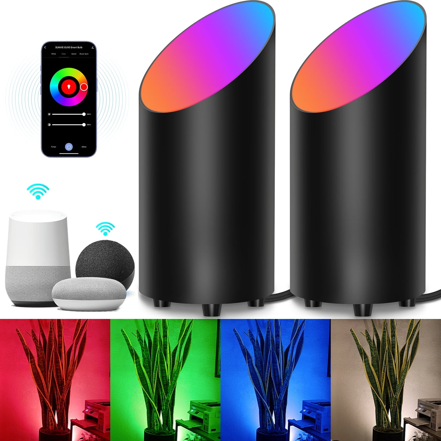 SUNVIE Smart Floor Can Lamp, RGBW Color Changing Uplight Spotlight with App Control, 5W Indoor Accent Light for Wall Artwork, Corner Lighting