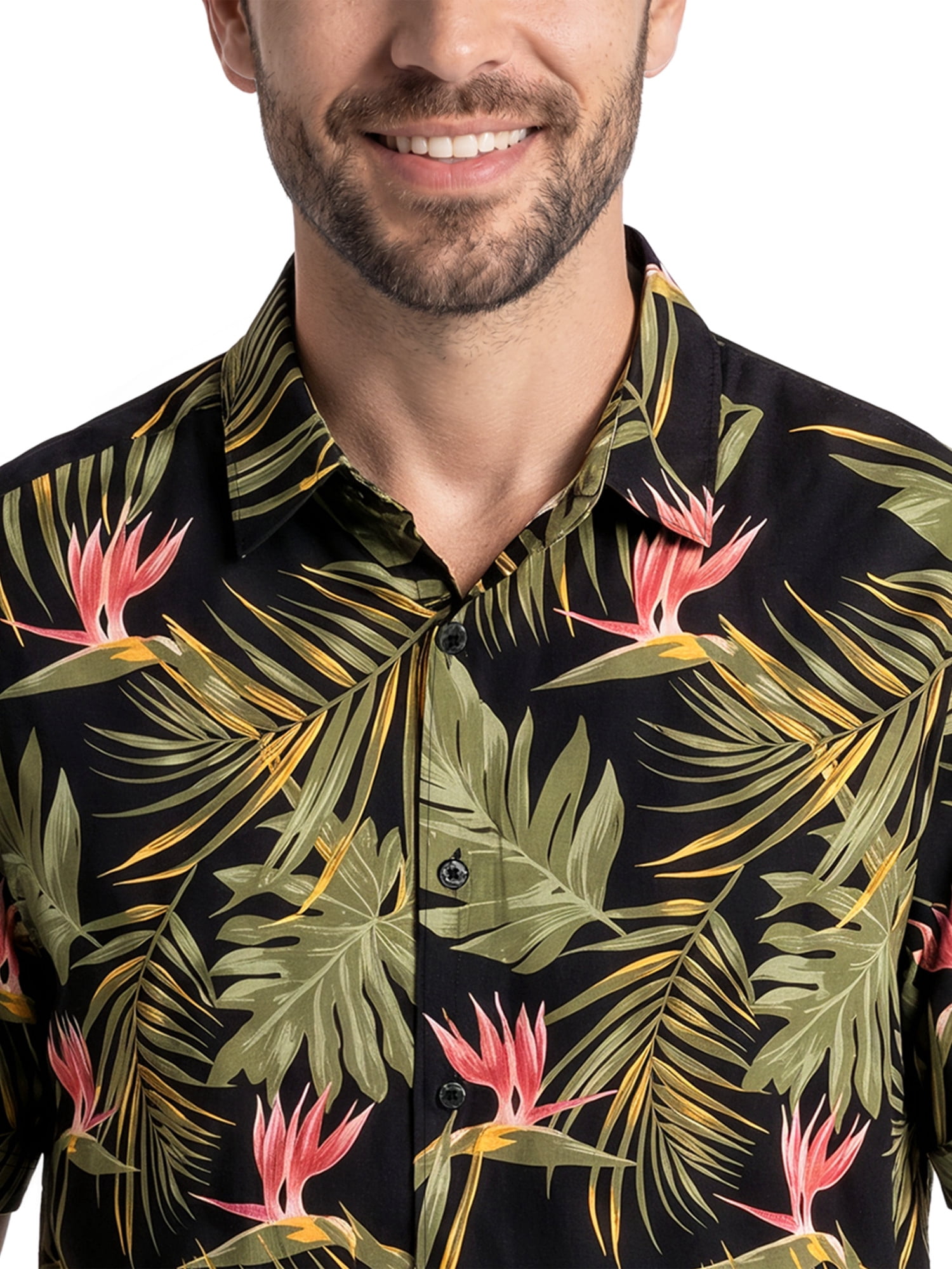 Cafe Luna Men’s and Big Men's Short Sleeve Tropical Bird of Paradise Print Camp Button-Down Shirt, S-5XL