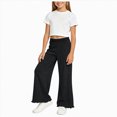 thumbnail image 3 of Zuwimk Girls Wide Leg Sweatpants Drawstring Baggy Loose Kids Solid Athletic Trackpants(Black,9-10 Years), 3 of 6