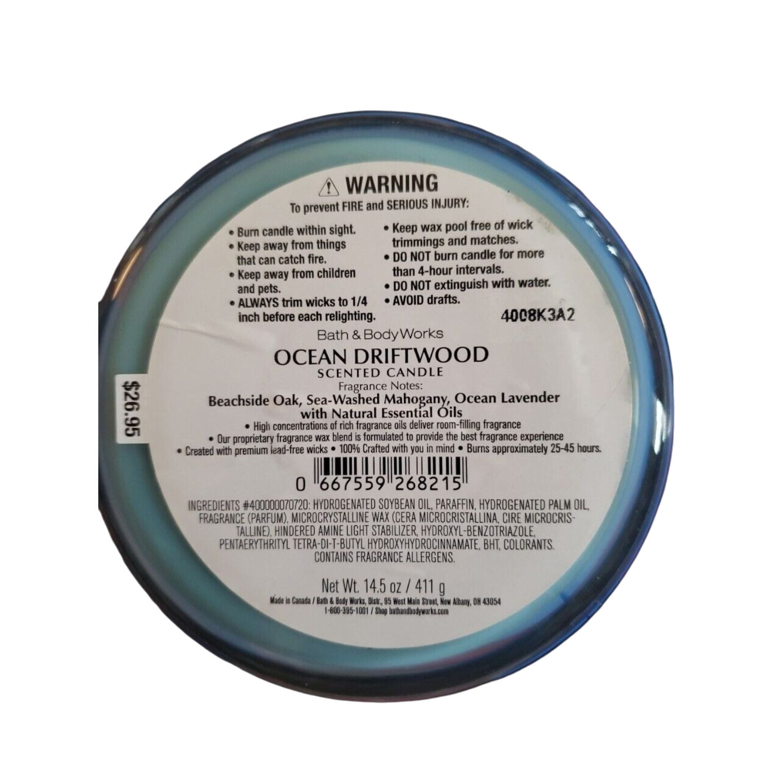 Bath and Body Works Ocean Driftwood Scented 3-Wick Candle (14.5 oz / 411 g)