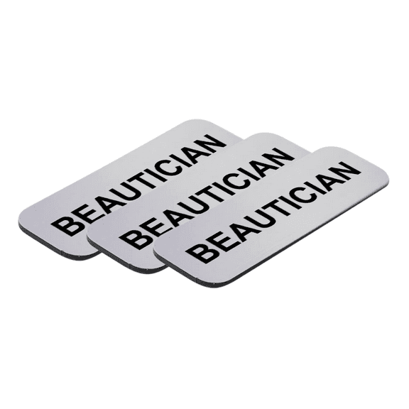 Beautician 1 x 3" Name Tag/Badge, Silver, (3 Pack)