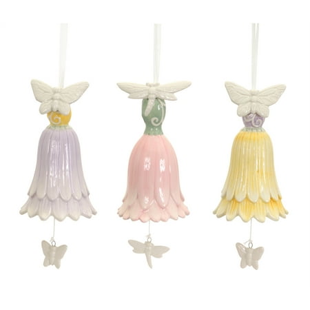 Ceramic Bell Ornament - Pack of 6 Easter Floral Hanging Bell Ornaments Butterfly and Dragonfly 11