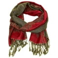 thumbnail image 3 of Falari Women's Pashmina Shawl Wrap Border Pattern Double Layered Scarf Red, 3 of 4