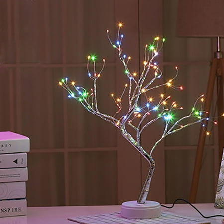 

1111Fourone LED USB 3D Table-Lamp Copper Wire Christmas Fire Tree Night Light For Home Holiday Bedroom Indoor Kids Room Bar Decoration