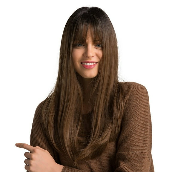 High Temperature Silk Black Gradient Brown Long Straight Hair Rose Net Wig(2Pack)