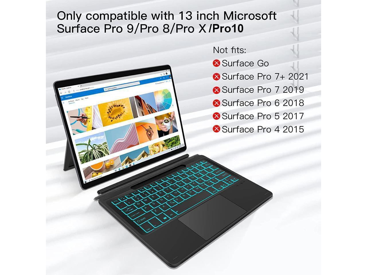 Type Cover for 13 inch Microsoft Surface Pro 10 / Pro 9 / Pro 8 / Pro X Wireless Thin Bluetooth Keyboard with Trackpad, 7 Colors Backlit Pencil Holder