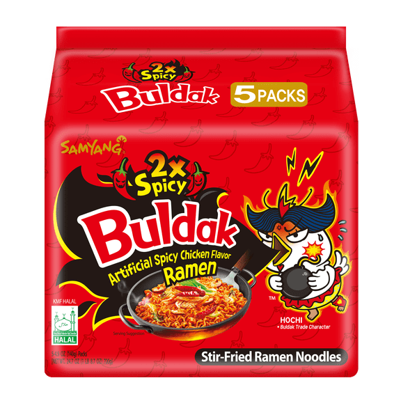 (5 Packs) Samyang 2x Spicy Hot Chicken Flavor Instant Ramen, 4.93 oz