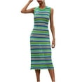 thumbnail image 6 of IROINNID Sundress For Women Sleeveless Round Neckline Color Matching Comfortable Loose Casual Dress Regular Stripes Dress, 6 of 9