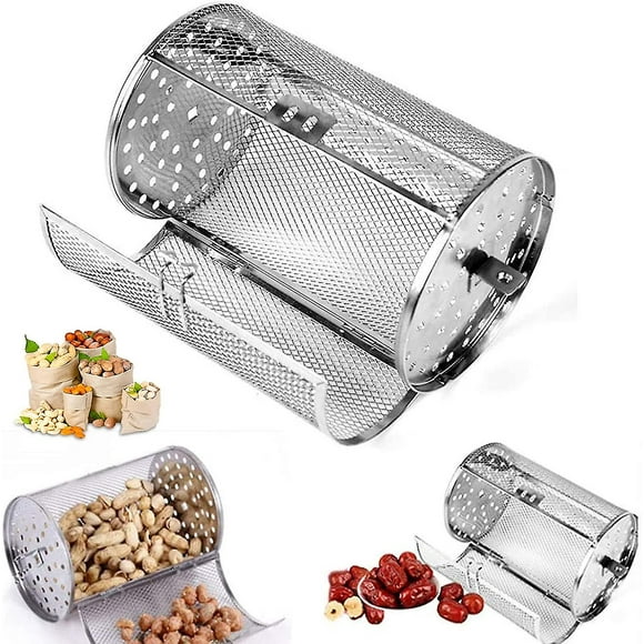 Rotisserie Basket, Stainless Steel Grill Roaster Drum, Oven Basket Air Fryer Accessories 360 Rotating Compatible Peanuts Coffee Beans Walnuts Diy Kit