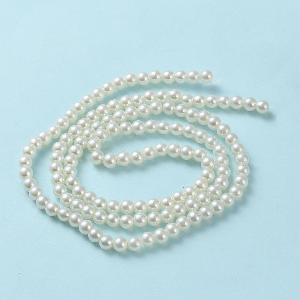 20 Strand Baking Painted Pearlized Glass Pearl Round Bead Strands Light Yellow 6~7mm Hole: 1mm 135~140pcs/strand 31.4 inch