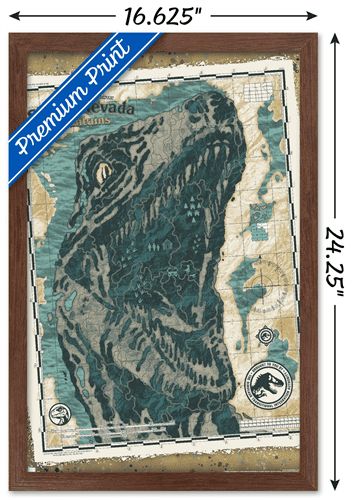 Jurassic World: Dominion - Sierra Nevada Mountains Map Wall Poster, 14.725" x 22.375" Framed