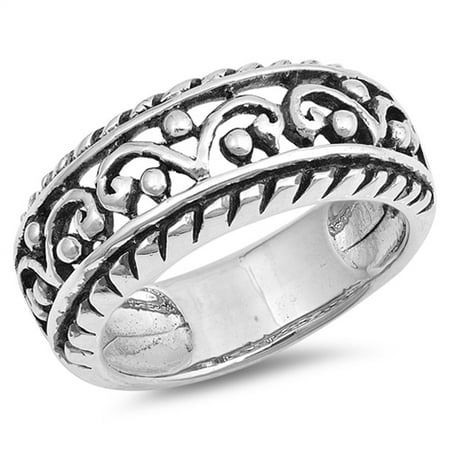 - Wide Filigree Crown King Bead Statement Ring ( Sizes 6 7 8 9 10 ) 925 Sterling Silver Band Rings by Sac Silver (Size 9)