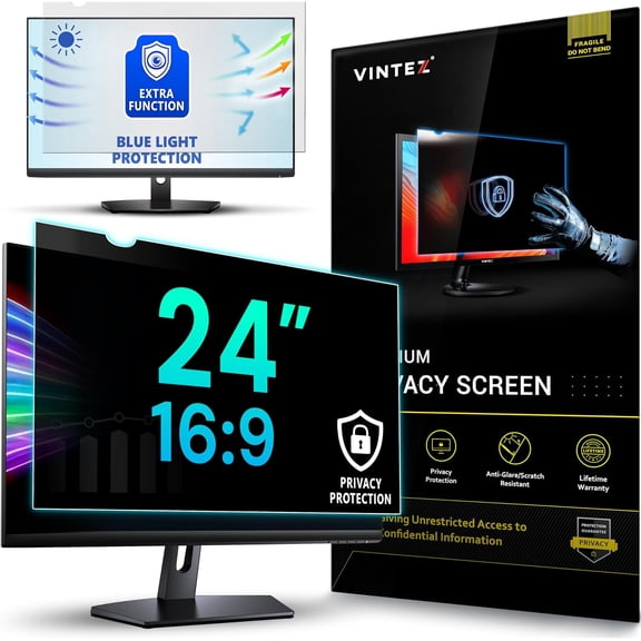 VINTEZ 24 Inch 16:9 Privacy Screen for Computer Monitor and Laptop - Anti Glare Protector Film Blue Light Filter Eye Protection - Computer Screen Privacy Shield,