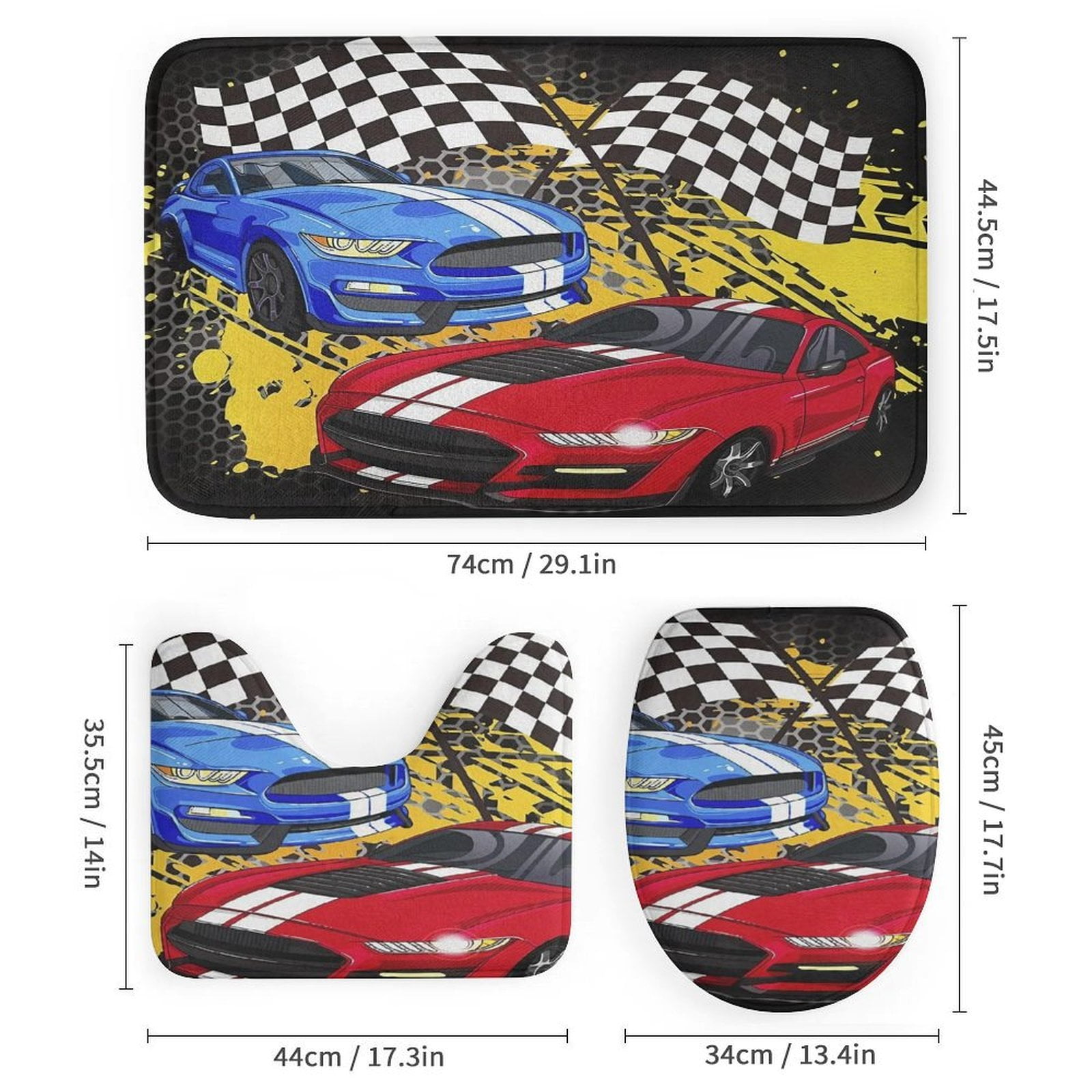 3D Cartoon Race Sports Car Shower Curtain Waterproof Bathroom Curtain Set with Hooks Home Decor Bathroom Curtains 4pcs