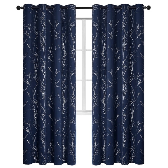 ZOPZO Blackout Curtains, Thermal Insulated, Navy Blue, 52W x 84L Inch, Room Darkening Drapes Tree Branches Pattern for Bedroom Modern Home