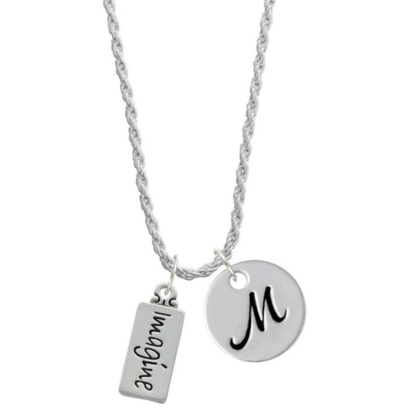 Delight Jewelry Silvertone Imagine Silvertone Script Initial Disc - M - Charm Necklace, 20"+3"