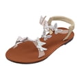 thumbnail image 6 of Rokment Women's Glitter Rhinestones Butterfly Flat Dress Sandals Bride Wedding Sparkly Open Toe No Heel Elastic Ankle Strap Slingback Dressy Summer Beach Shoes C Size 6.5, 6 of 7