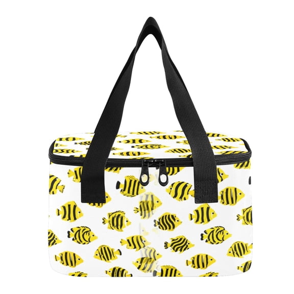 6L Insulated Lunch Bag Square Handheld Cooler Tote Yellow Black Fish Pattern Reusable Thermal Bag with Polyester & Aluminum Lining for Work Picnic Travel
