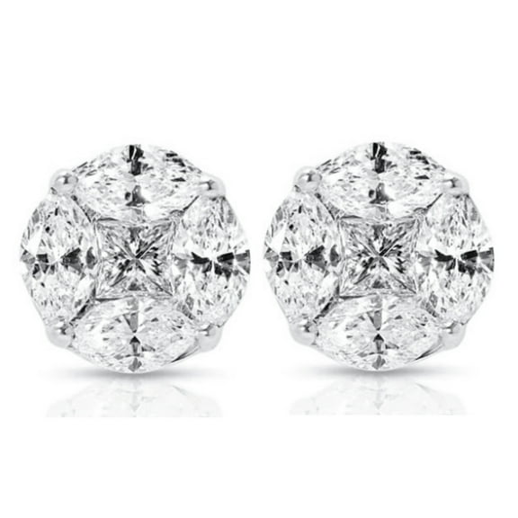 Marquise And Princess Cut Round Unisex 925 Sterling Silver White Gold Plated Round Halo Brilliant Cut Hypoallergenic Cz Men's Women's Hip Hop Circle Screw Back Stud Earrings