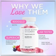 Hair Vitamin Gummy - Advanced Hair, Skin, Nails Supplement - Complete Beauty Complex with 5000mcg Biotin - Supports Thicker, Stronger, Fuller Hair for Women & Men - Berry Flavor - 120 Gummies