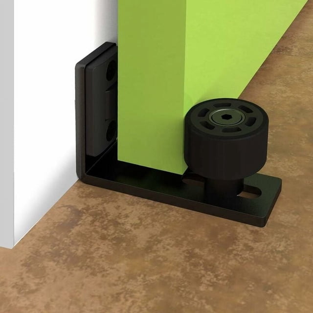 Guías de puerta de fondo plano al ras, guía de piso para puerta corrediza de granero de acero resistente con rodillos de nailon para un funcionamiento suave y silencioso, soporte de pared ajustable
