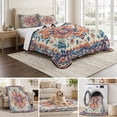 thumbnail image 6 of Full Quilt Set 78''x90'', Boho Orange Blue Lightweight Summer Bedspread Coverlet Set with 2 Pillow Shams, Boho Vintage Geometric Art Ethnic Breathable All Season Quilt Bedding for Bedroom/Guest Room, 6 of 9