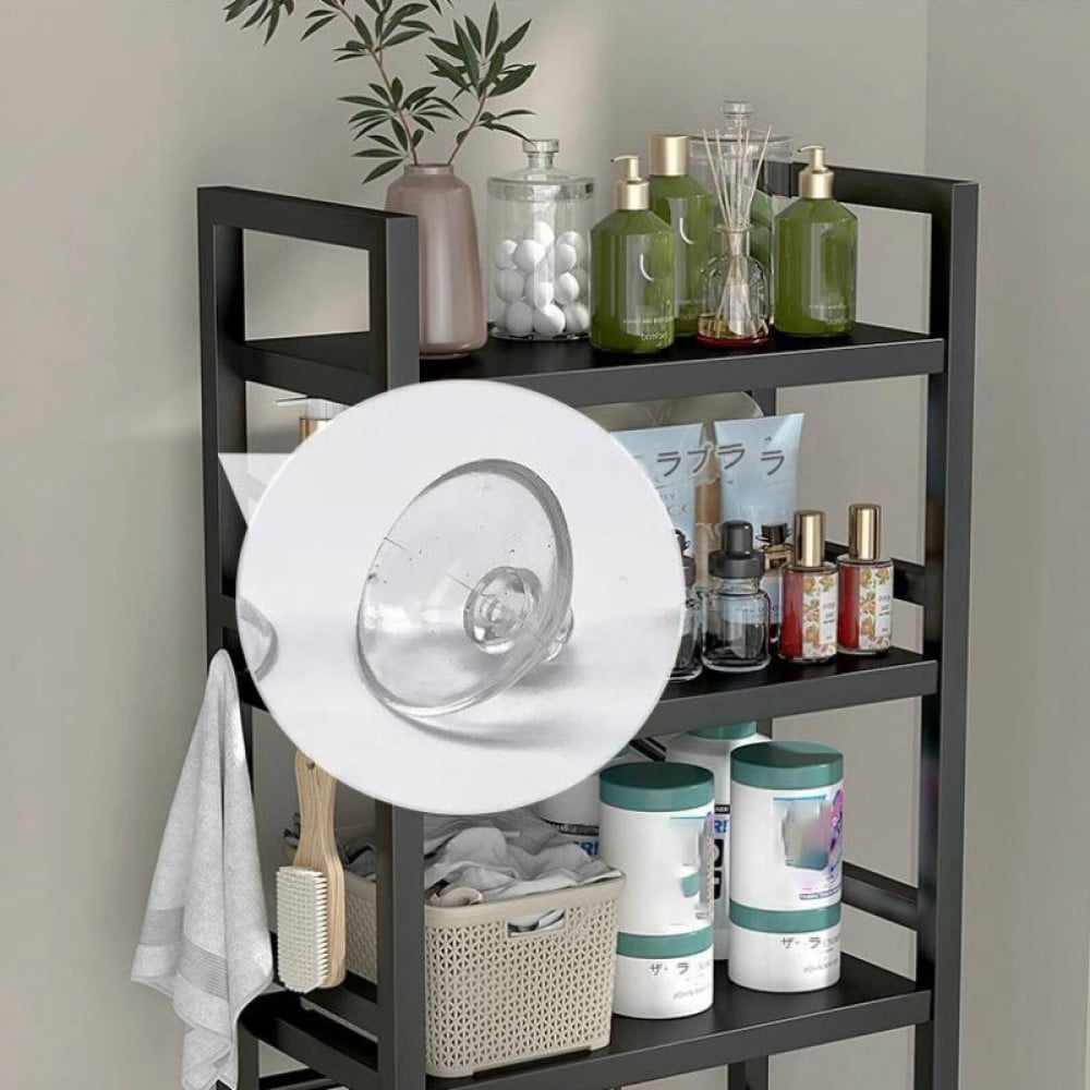 Zrodlmo Over The Toilet Storage Shelf, 3-Tier Freestanding Steel Bathroom Organizer, Adjustable Space Saver Rack with Hooks, Black