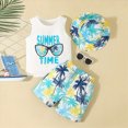 thumbnail image 2 of Toddler Baby Boy Summer Outfits Clothing Set Summer Time Palm Tree Print Sleeveless Top Shorts Hat 3 Piece Beach Outfit Size 4-5 Years, 2 of 7