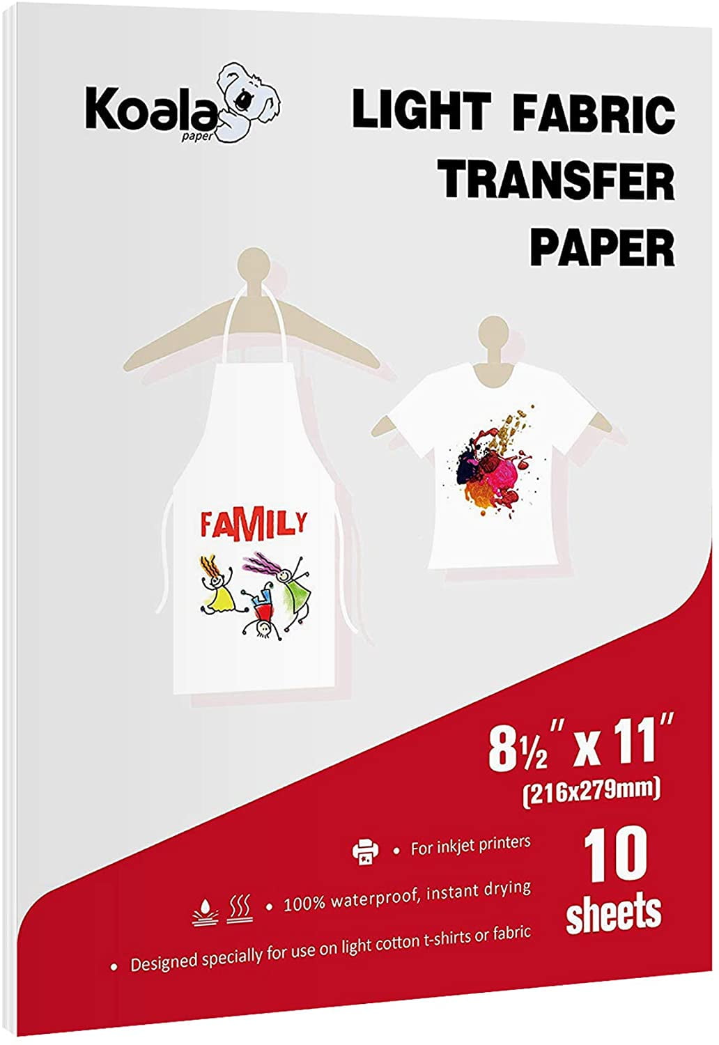 100Pc Iron On T-shirt Light Fabric A4 Heat Transfer Paper Kit for Inkjet Printer 