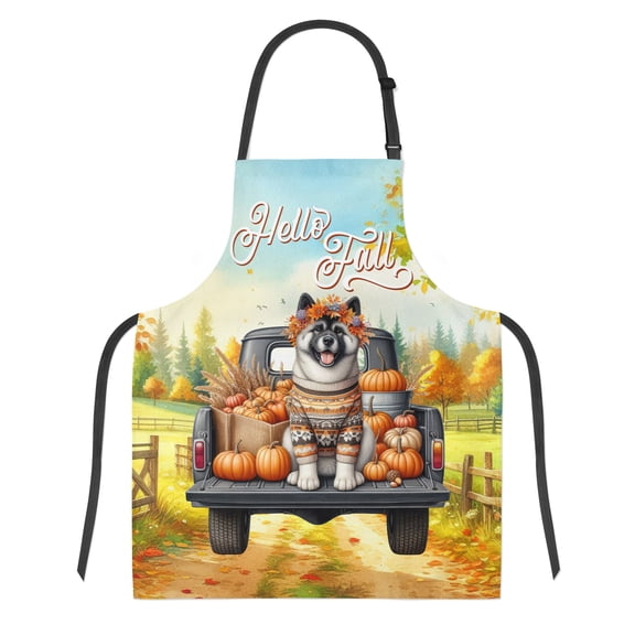 Hello Fall Autumn Akita Pumpkins Pickup Truck Apron Inu Dog Lover for Cooking Grilling Baking Painting Gardening - 13011