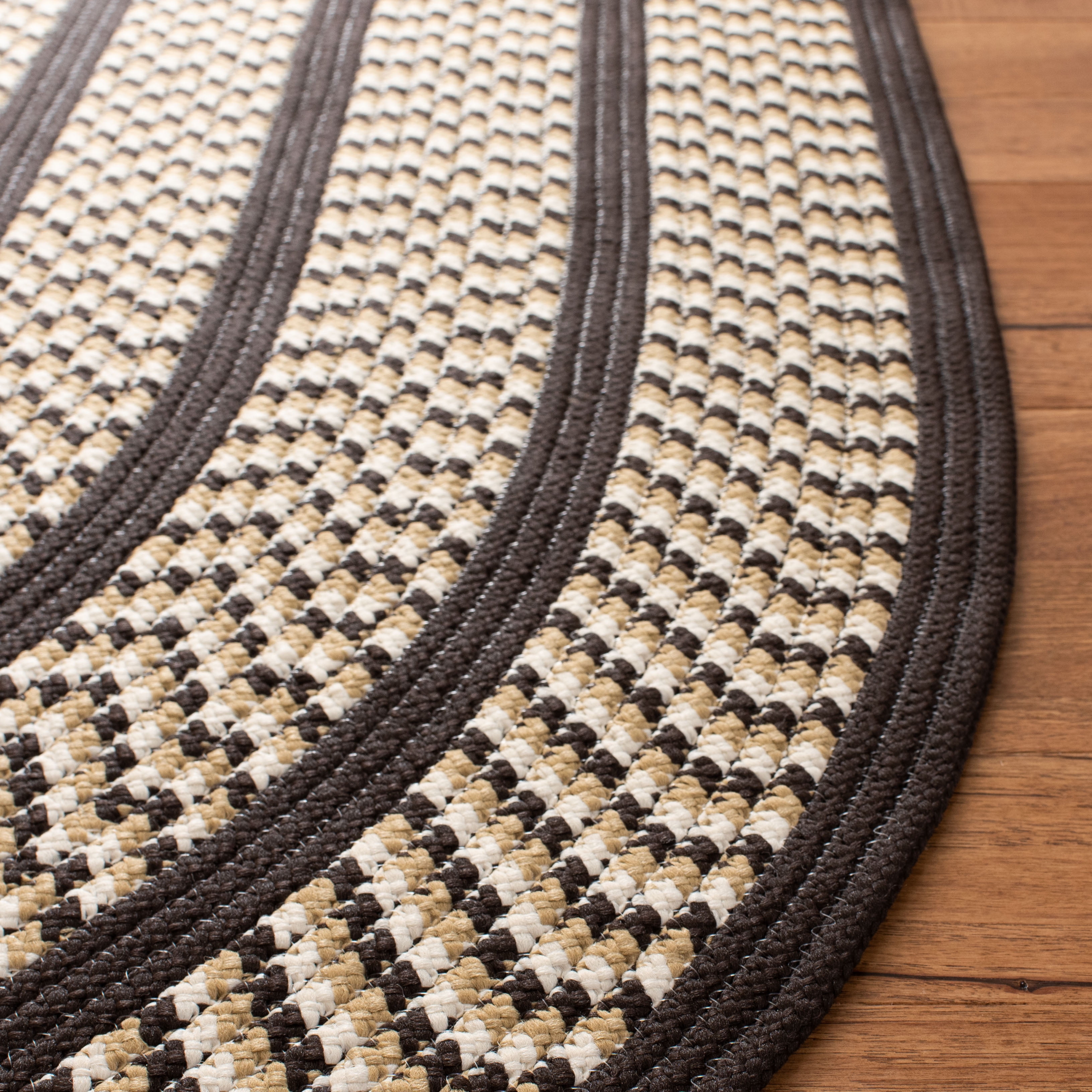 SAFAVIEH Braided Tanisha Bordered Reversible Runner Rug, Ivory/Dark Brown, 2'3" x 8' Oval