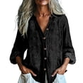 thumbnail image 2 of Nmnitkp Long Sleeve Shirts for Women Cotton Linen Button Down Shirt Stand V Neck Roll Up Long Sleeve Loose Fit Casual Blouse for Fall Work Daily Loungewear Black,S, 2 of 7