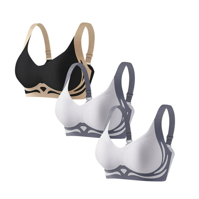 Women's 3 PCS Push Up Bralettes Color Block No Underwire Bras Full Coverage Lifting Soft Cup Everyday Bras Multicolor, 36/80B
