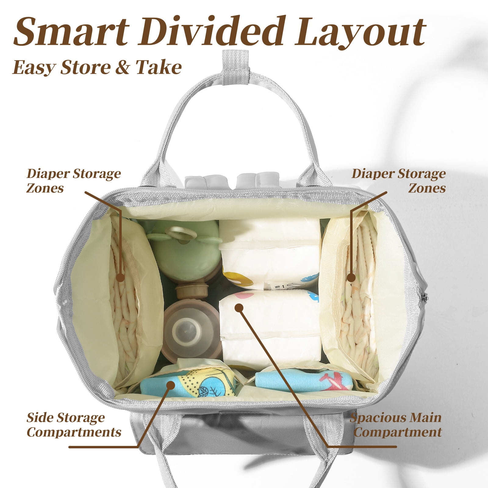Diaper Bag Backpacks with Insulated Pocket,Waterproof Large Baby Bag for Boys Girls,Unisex Travel Baby Changing Bag for Mom Dad,Gray