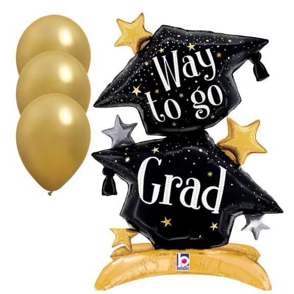 LoonBalloon 29 Inch Graduation StandUps Grad Caps Balloon Medium Size Balloon with 3 latex