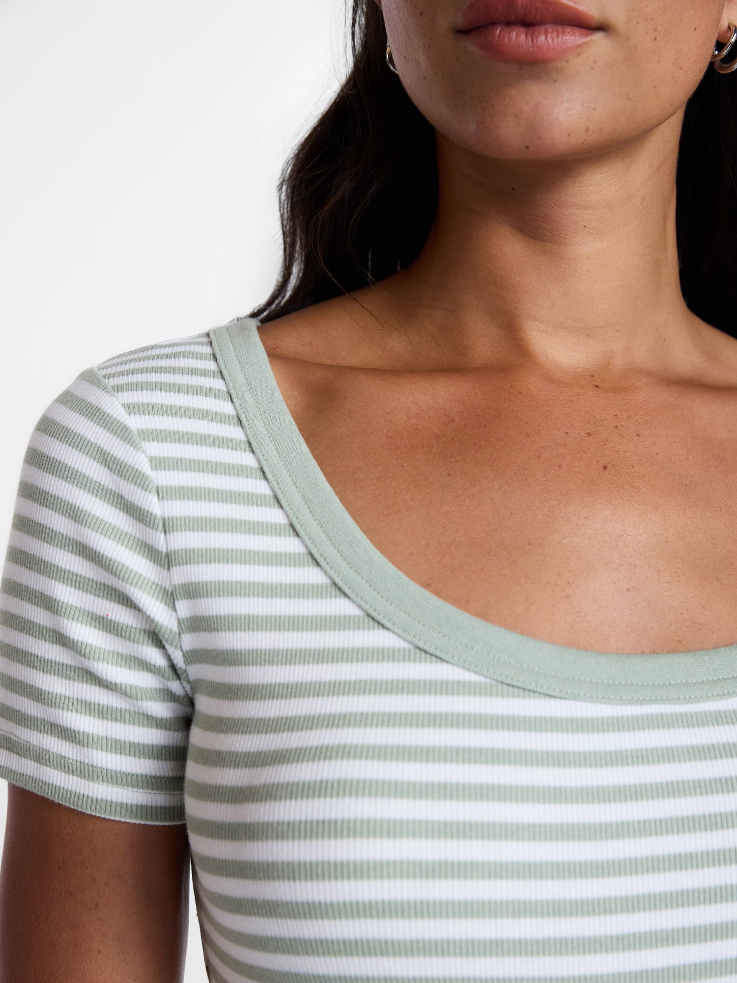 Time and Tru Women's Ribbed Scoop Neck Tee with Short Sleeves, Sizes XS-XXXL