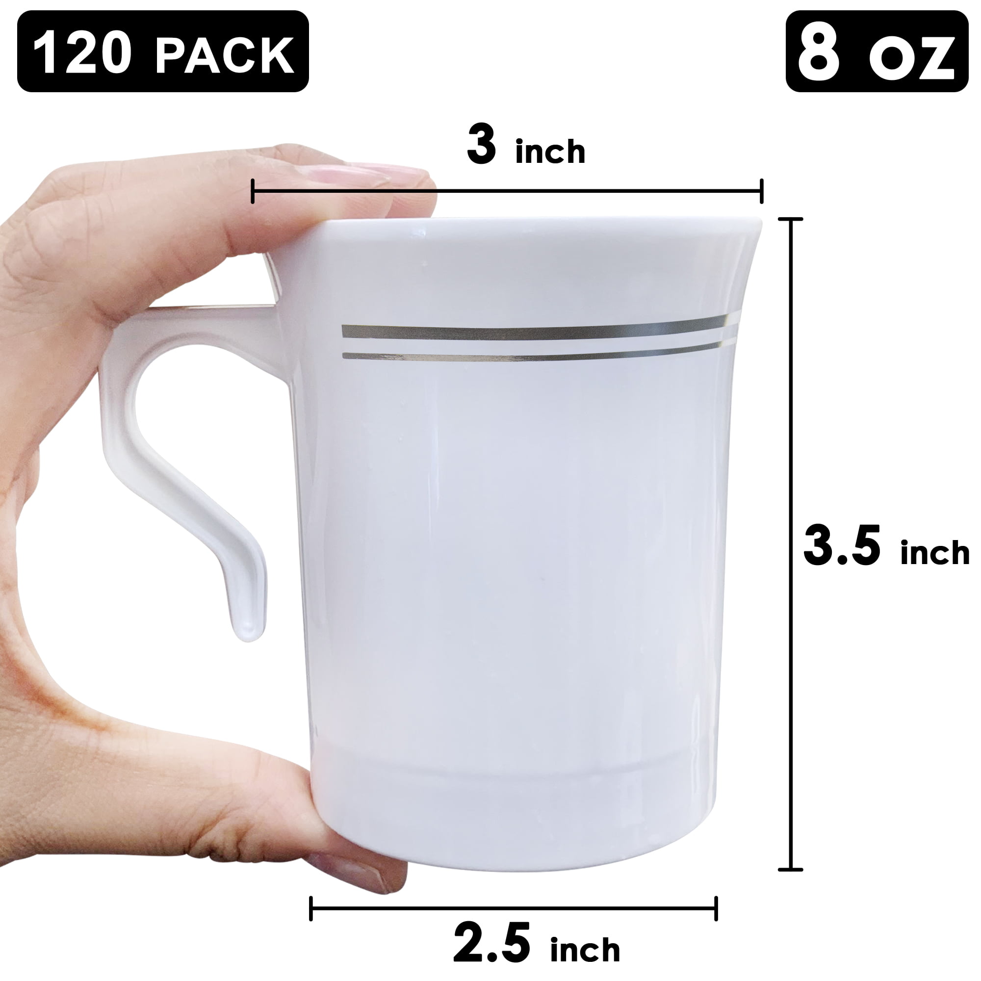 12.5 Oz White and Silver Plastic Coffee Cups - Luxe Party – Luxe