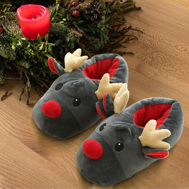 Zapatillas de casa con diseño de reno navideño, zapatillas de